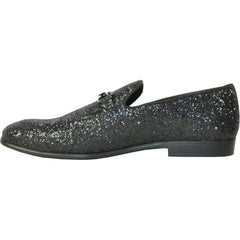 Bravo Mens Modern Glitter Sequin Prom Tuxedo Loafer in Black - Men's Dress Shoes