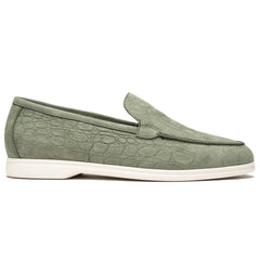 Zelli Livorno Stampata Crocodile-Embossed Nubuck Loafer in Celery