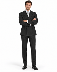 Mens Double Breasted Gangster Bold Pinstripe Suit in Black
