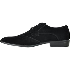 Bravo Mens Vegan Suede Wedding & Prom Wingtip Lace Up Dress Shoe in Black