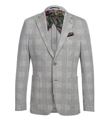 Half Canvas Slim Fit Blazer in Plaid Gray