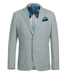 Half Canvas Slim Fit Blazer in Sage Blue Check