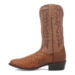 Dan Post Men's Tempe Full Quill Ostrich Round Toe Boots - Saddlebrown