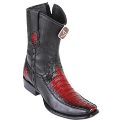 Men's King Exotic Caiman Belly Boots With Deer Dubai Toe Handmade Faded Burgundy (479BF8243)