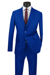 Mens Basic 2 Button Classic Fit Poplin Suit in Royal