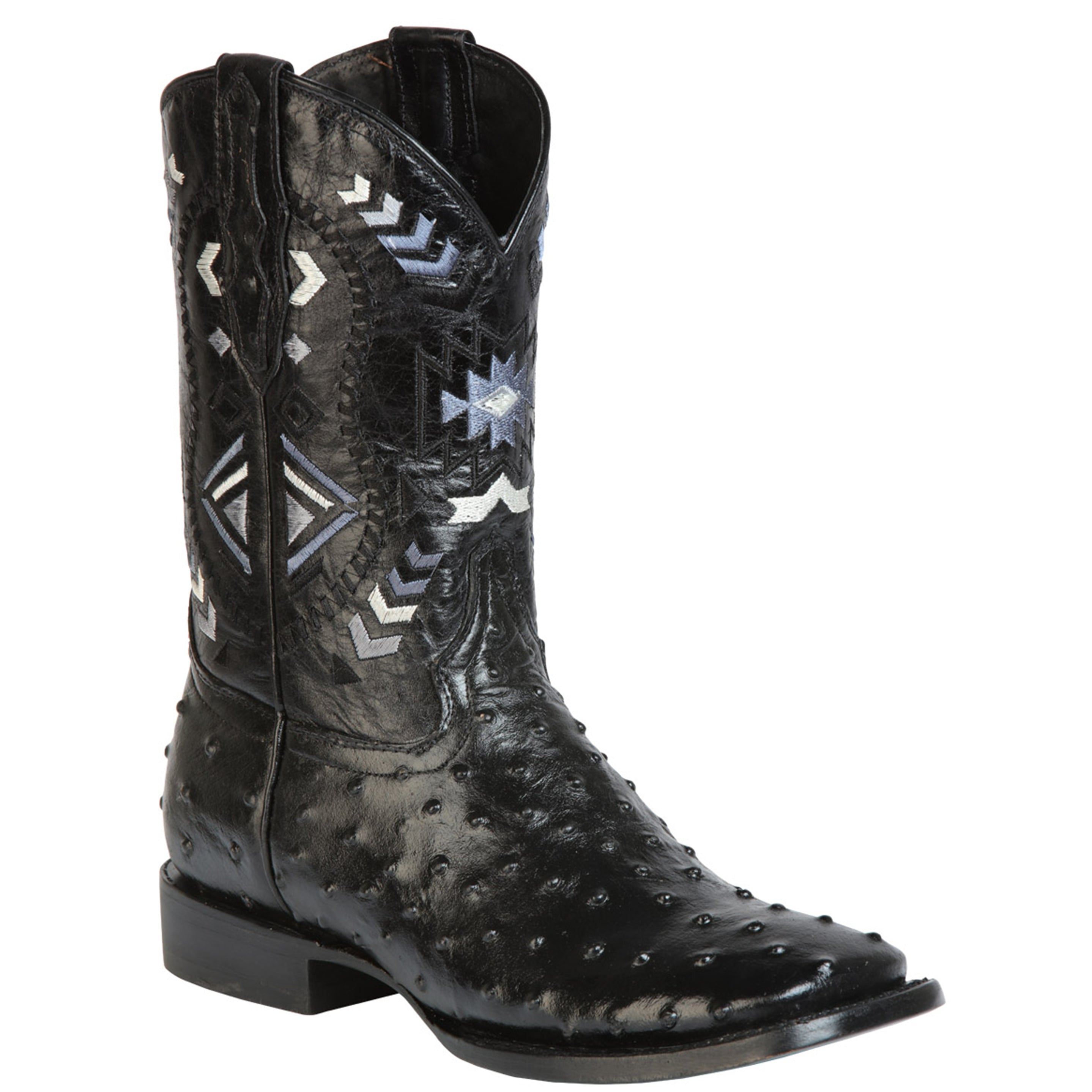 Mens Black Ostrich Print Boots Square Toe - El General