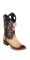 Wild West Botas de Panza de Avestruz Horma Square Toe Faded Orix
