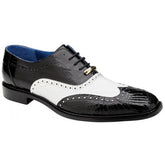 Belvedere Varo Black / White Genuine Alligator Eel Wingtip Shoes