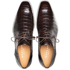 Men's Genuine Alligator Brown Derby Lace-Up Shoes By Mezlan Made In Spain Brand
