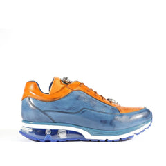 Belvedere Flash Men's Shoes Blue Safari & Almond Exotic Ostrich / Calf-skin Leather Casual Sneakers