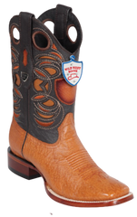 Wild West Botas de Panza de Avestruz Horma Square Toe Miel