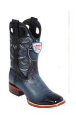 Wild West Botas de Panza de Avestruz Horma Square Toe Blue Jeans