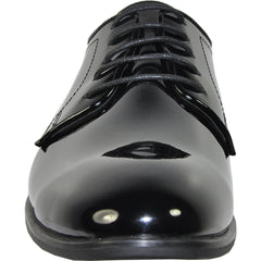 Bravo Mens Classic Plain Toe Shiny Patent Tuxedo Oxford Dress Shoe in Black