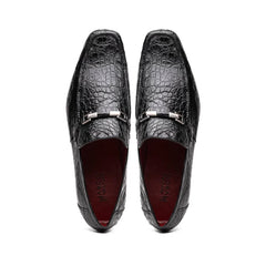 Marco Di Milano Fabro Men's Shoes Black Exotic Crocodile Horsebit Loafers
