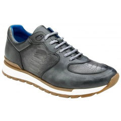 Belvedere Bobo Antique Light Gray Genuine Ostrich Leg Soft Calfskin Casual Sneakers