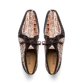 Marco Di Milano Caribe Men's Shoes Rustic White & Brown Genuine Hornback Caiman Crocodile Dress Derby Oxfords