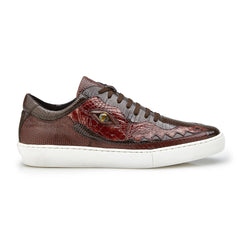 Mens Belvedere Corona Caiman & Lizard Sneaker in Black & Red