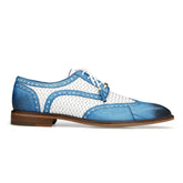 Mens Belvedere Gerry Ostrich & Woven Calf Wingtip Dress Shoe in Blue & White