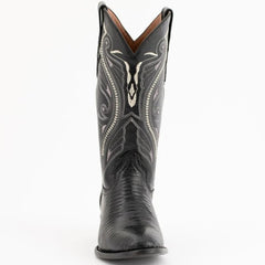 Ferinni Boot - Mens Dress Cowboy Boot - Ferrini Men's Taylor Lizard Round Toe Handcrafted - Black in Black
