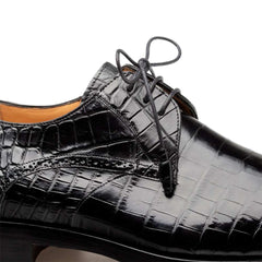 Men's Genuine Alligator Black Derby Lace-Up Shoes By Mezlan Made In Spain Brand