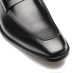 Black Burnished Calfskin Penny Loafer By Mezlan Made In Spain Brand