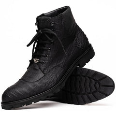 Marco Di Milano Leoni Oil Black Caiman Crocodile Lace-Up Boots