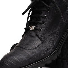 Marco Di Milano Leoni Oil Black Caiman Crocodile Lace-Up Boots