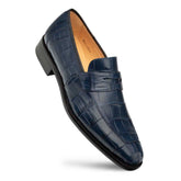Men's Blue Piccolo Genuine American Alligator Penny Loafer By Mezlan Made In Spain Brand