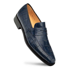 Men's Blue Piccolo Genuine American Alligator Penny Loafer By Mezlan Made In Spain Brand