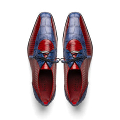 Marco Di Milano Moncalieri Navy & Red Genuine Alligator / Cobra Skin Dress Derby Oxfords