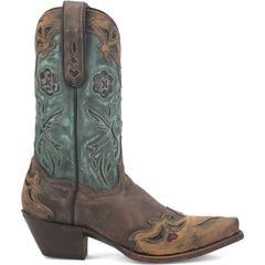 Dan Post Womens Vintage Bluebird Chocolate & Teal 11 Snip Toe Cowboy Boot