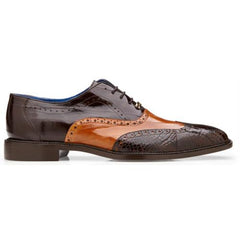 Belvedere Varo Chocolate Brown & Tan Genuine Alligator Eel Wingtip Shoes