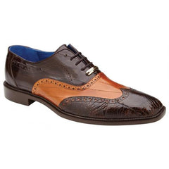 Belvedere Varo Chocolate Brown & Tan Genuine Alligator Eel Wingtip Shoes