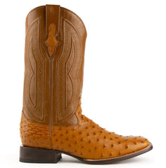 Ferinni Boot - Mens Dress Cowboy Boot - Ferrini Men's Colt Full Quill Ostrich Square Toe Boots Handcrafted - Cognac