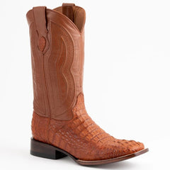 Ferinni Boot - Mens Dress Cowboy Boot - Ferrini Men's Dakota Hornback Caiman Boots - Square Toe Handcrafted Cognac in Cognac
