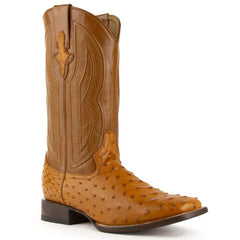 Ferinni Boot - Mens Dress Cowboy Boot - Ferrini Men's Colt Full Quill Ostrich Square Toe Boots Handcrafted - Cognac