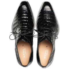 Men's Cratos Genuine Crocodile Black Derby Shoes By Mezlan Made In Spain Brand