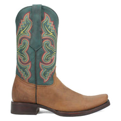 Dingo Tan and Green Snoot Toe Leather Western Boots