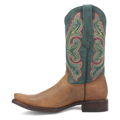 Dingo Tan and Green Snoot Toe Leather Western Boots