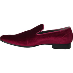Bravo Mens Modern Slip On Velvet Tuxedo Loafer in Burgundy - Men's Dress Shoes