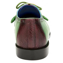 Belvedere Etore Antique Emerald Green / Wine Genuine Ostrich Leg Italian Calf Shoes
