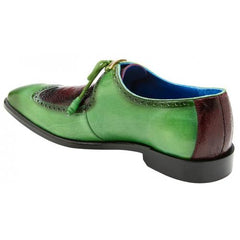 Belvedere Etore Antique Emerald Green / Wine Genuine Ostrich Leg Italian Calf Shoes