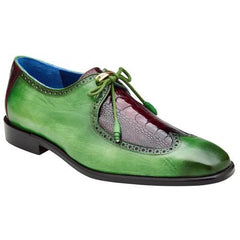 Belvedere Etore Antique Emerald Green / Wine Genuine Ostrich Leg Italian Calf Shoes