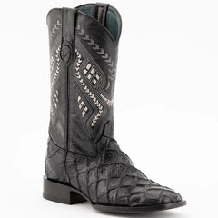 Ferinni Boot - Mens Dress Cowboy Boot - Ferrini Bronco Men's Print Pirarucu Fish Boots Handcrafted Black in Black Color