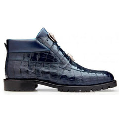 Belvedere Gallardo Navy Blue Genuine Crocodile Tractor Sole Ankle Boots