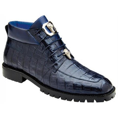 Belvedere Gallardo Navy Blue Genuine Crocodile Tractor Sole Ankle Boots