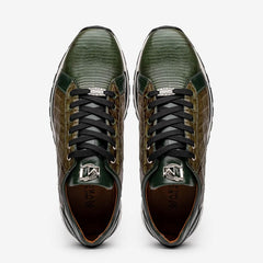 Marco Di Milano Portici Men's Shoes Green & Olive Exotic Lizard / Crocodile Casual Sneakers