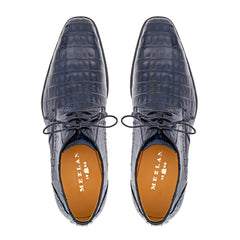 Golfo Plain Toe Crocodile Derby Blue By Mezlan Made In Spain Brand