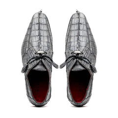Marco Di Milano Cancun Men's Shoes Gray Exotic Hornback Crocodile Skin Derby Oxfords