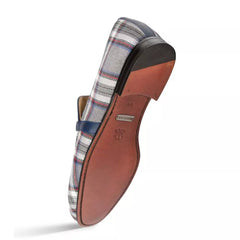 Mezlan Knighton Grey Plaid Fabric Apron Toe Moccasin